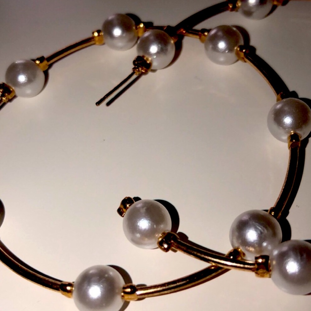 Gold and Pearl Hoop Earrings